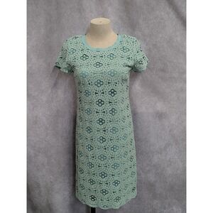 Ann Taylor LOFT Mint Green Lace Shift Dress Short Sleeve Floral Sheath Sz 0